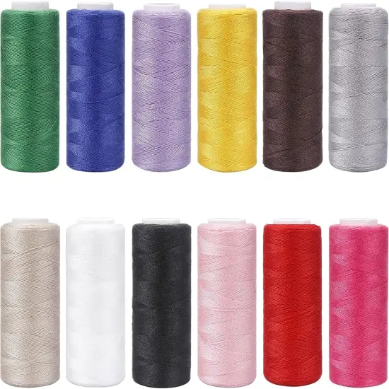 12 Color Set of Polyester All-Purpose Sewing Threads Prewound Bobbin {1}