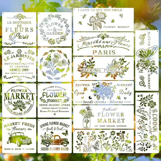 Large Spring Flower Market Stencils {1}