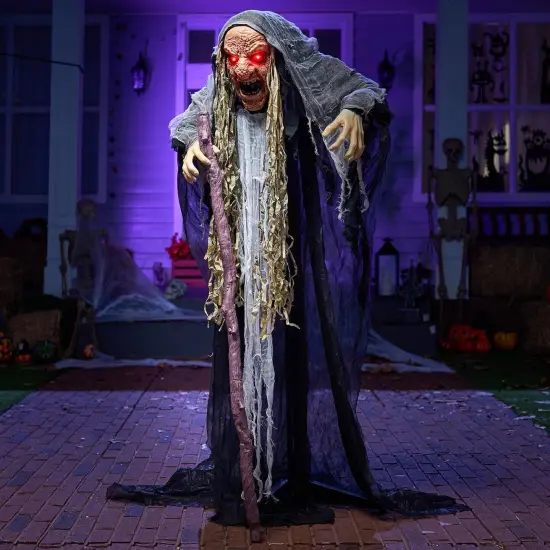 62&rdquo; Halloween Decorations Outdoor Animatronics Standing Hunchback Witch {6}