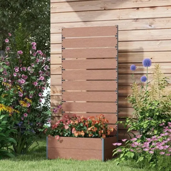 Outdoor Raised Bed Planter with Slatted Fence Trellis in Wood Finish Brown {5}