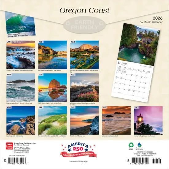 Oregon Coast | 2026 12 x 24 Inch (Hanging) Monthly Square Wall Calendar | Plastic-Free {2}