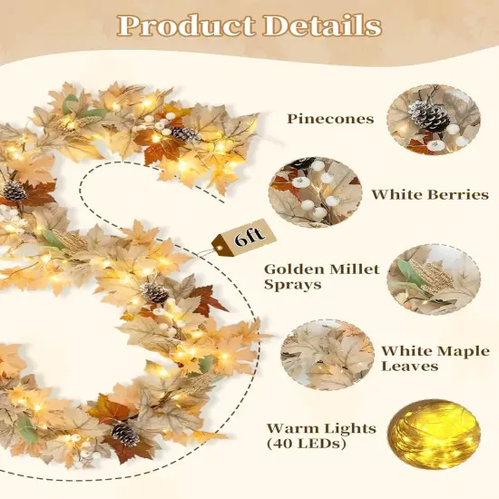 Fall Garland with 40 LED Lights - 8 Lighting Modes with Remote Timer {5}