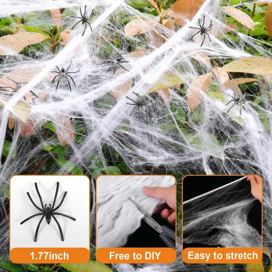 200 sq. ft. Stretchable Spider Web with Bonus 10 Fake Spiders for Halloween Decor {3}