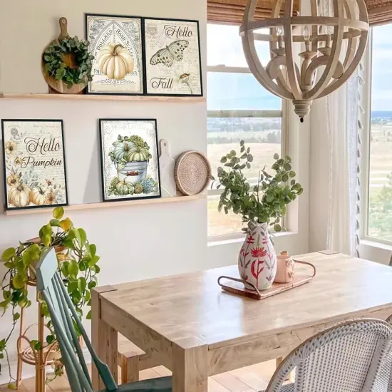 Hello Pumpkin Fall Wall Art Prints Set of 4 - Vintage Elegant Pumpkin {3}