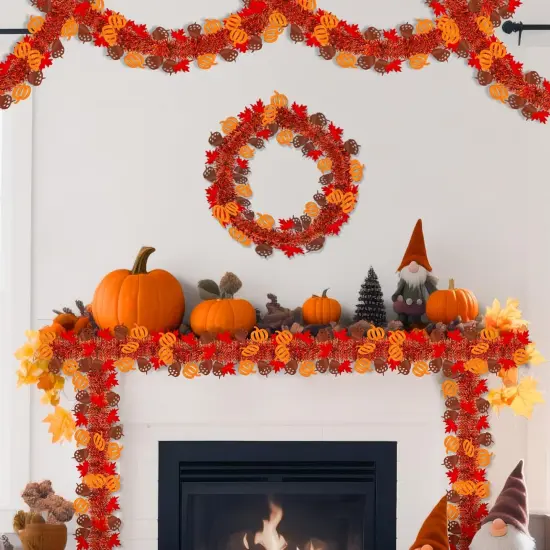 50Ft Fall Decor Fall Tinsel Garland with Pumpkin Maple Leaf {4}