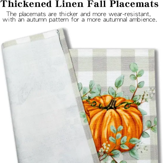 12x18 Inch Pumpkin Eucalyptus Leaf Maple Leaf Fall Placemats Set of 6(black) {3}