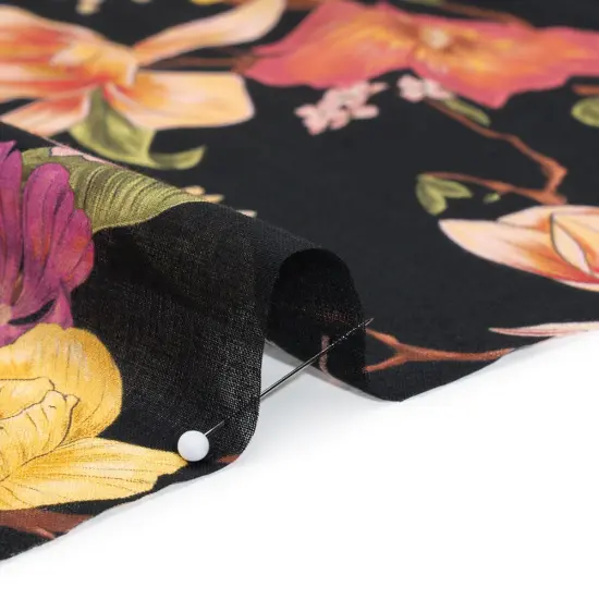 1 Yard Eves Euphoria Cotton Voile Fabric Pink Fuchsia Purple Black Floral 59 inch Width {2}