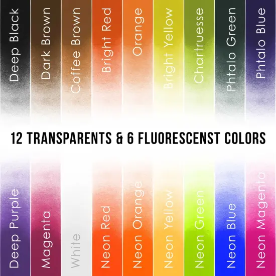 54 Color Acrylic Airbrush Paint Set; Opaque, Transparent, Pearl and Fluorescent Colors plus Reducer, Cleaner, Mixing Supplies & Color Mixing Wheel {3}