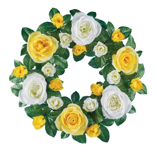 Collections Etc Artificial Yellow and White Roses Hanging Wreath {2}
