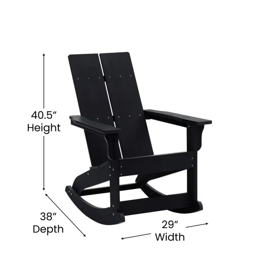 Merrick Lane Wellington UV Treated All-Weather Polyresin Adirondack Rocking Chair for Patio, Sunroom, Deck and More Black {5}