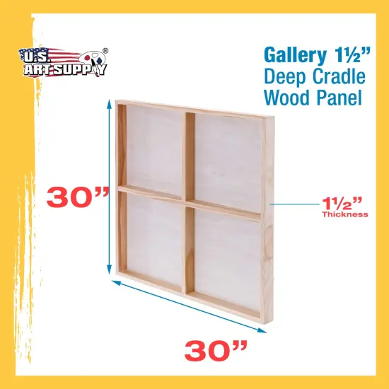 Unfinished Cradled Wood Panels for Painting, 2 Pack of 30x30 inch - Gallery Birch Wooden Canvas Boards 1-1/2" Deep - Mixed-Media Craft, Acrylic, Oil, Encaustic, Paint Pouring {3}