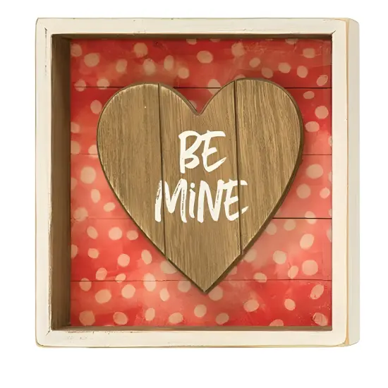 3 Asstd. Be Mine Wooden Shadow Box Sign with Heart Design and Love Words {3}