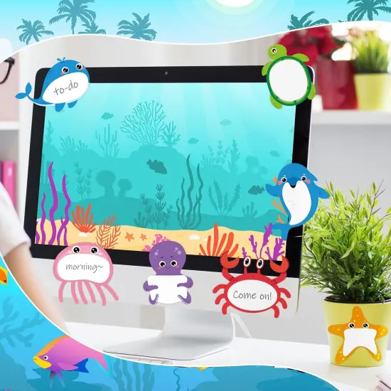 24 Pads Cute Sticky Notes Kawaii Fun Animal Sticky Notes Pads Bulk Cartoon Memo Self Adhesive for Veterinary Gift Office School Tab Animal Party Supplies(Ocean Animals) {5}