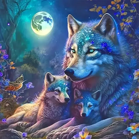 5D Wolf Diamond Painting Kits for Adults Beginners, Moonlight Diamond Art Kits, Full Drill Crystal DIY Round Night Moon Wolf Family Paint with Diamonds Gem Art Home Wall Decor 12&times;12 Inch {1}