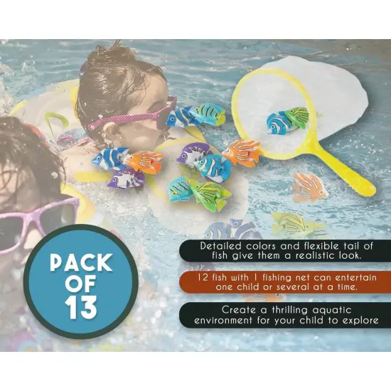BLUE PANDA Pool Dive & Catch Fish Set - 13-Piece Plastic Fish & Net - Swimming Pool Fun & Fishing Activity for Kids Ages 3-14 {4}