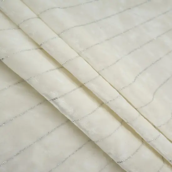1 Yard Polyester Elastane Velvet 250 GSM Glitter Stripe Fabric Soft 59" Width IVORY {2}