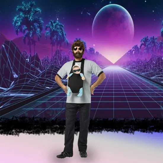 Vegas Aftermath Costume Kit Adult Wig Beard Baby Carrier Glasses {5}