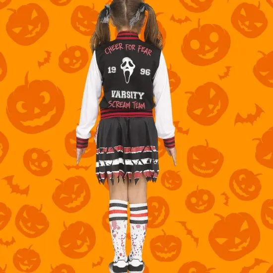 Kid's Scream Team Cheerleader Outfit &ndash; Scary Varsity Dress with Socks & Pom Poms for Halloween {5}