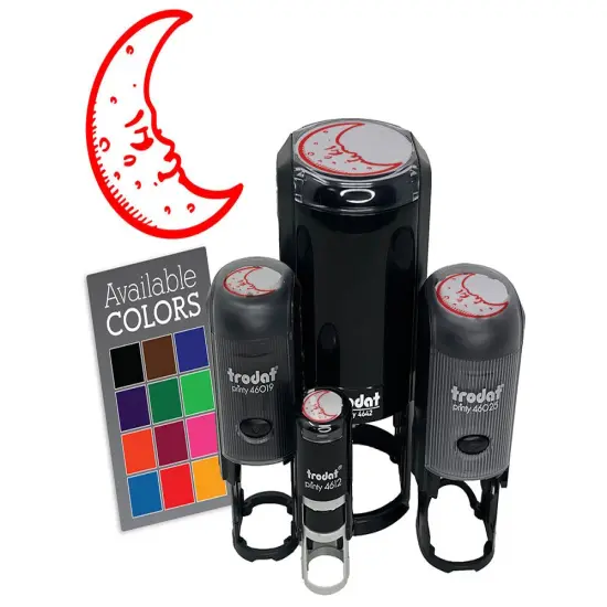 Sleeping Crescent Moon Vintage Face Self-Inking Rubber Stamp Crafting Planners Green {7}