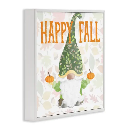 Happy Fall Patterned Gnome Holding Orange PumpkinsFramed Giclee Art White {3}
