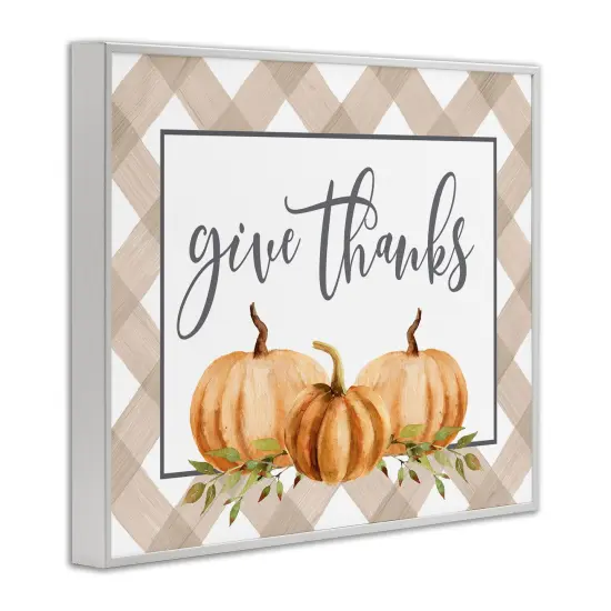 Give Thanks Calligraphy Autumnal Tartan Pumpkin BorderFramed Giclee Art Black {9}