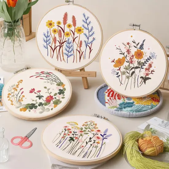 5 Pack Beginner Embroidery Kit for Adults, Easy to Learn Floral Embroidery Patterns {4}