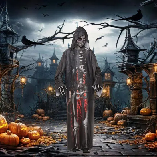 Boy&rsquo;s Spooky Grim Reaper Halloween Outfit Black, White {4}