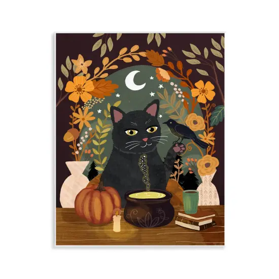 Autumnal Cat & Cauldron Wall Plaque Art {1}