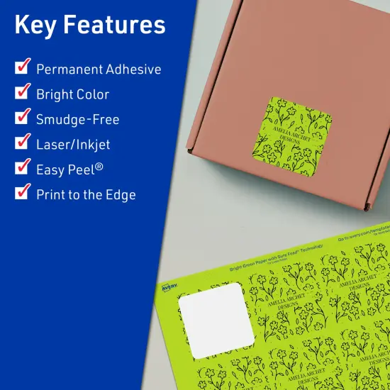 Avery Bright Green Paper Labels, 2-1/8" x 2-1/8" Square {2}