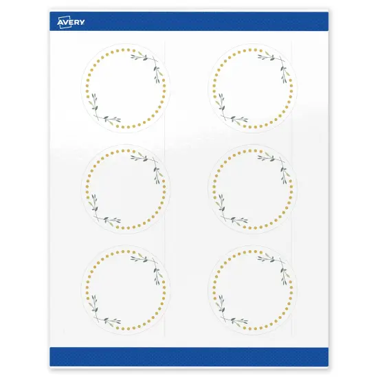 Avery Printable Round Labels, Gold Dots with Green Florals, 3" Diameter, Glossy White Round Labels, Permanent, Laser/Inkjet, 60ct, Great for Product Labels {1}