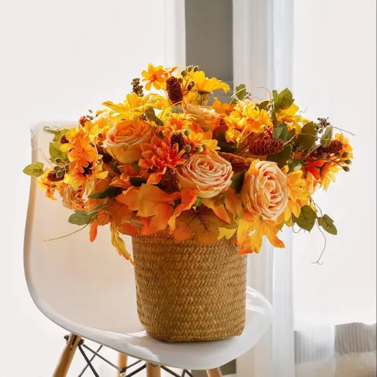 2 Pcs Fall Artificial Flowers - Golden {5}