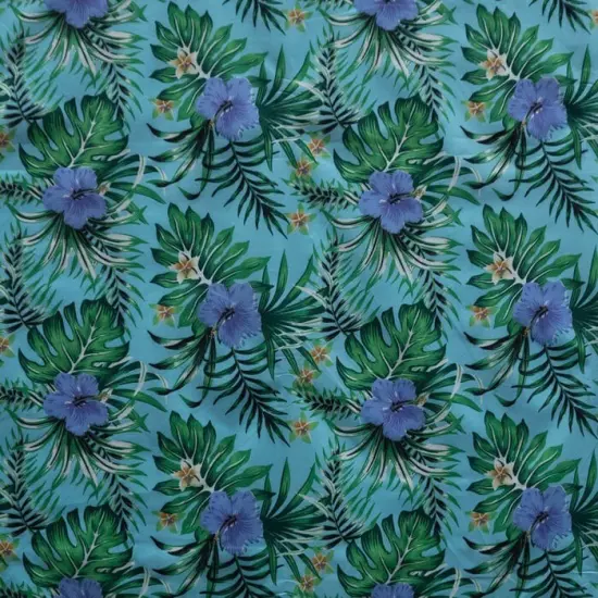 1 Yard Hibiscus Monstera Palm Leaves Polyester Fabric, 60" Wide Tropical Print Beige {3}