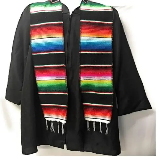 1 Yard Multicolor Mexican Serape Graduation Stole Sash Woven Handmade Fabric with Fringe 5 Inch Width Royal Blue {2}