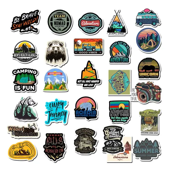 100pcs Outdoor Camping Hiking Adventure Stickers, Wilderness Nature Travel Camper Stickers for Water Bottle Laptop Luggage Cup, Waterproof Summer Camp Stickers Decals for Adults Teens Girls Boys Kids {4}