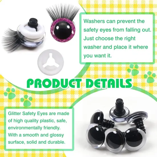 28pcs 18mm Safety Eyes Plastic Glitter Safety Eyes with Eyelashes and Washers {3}