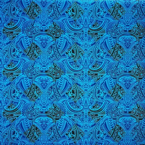 1 Yard Traditional Polynesian Tattoo Design Fabric, 100% Polyester Peachskin, 45" Wide Purple/Black/ {2}