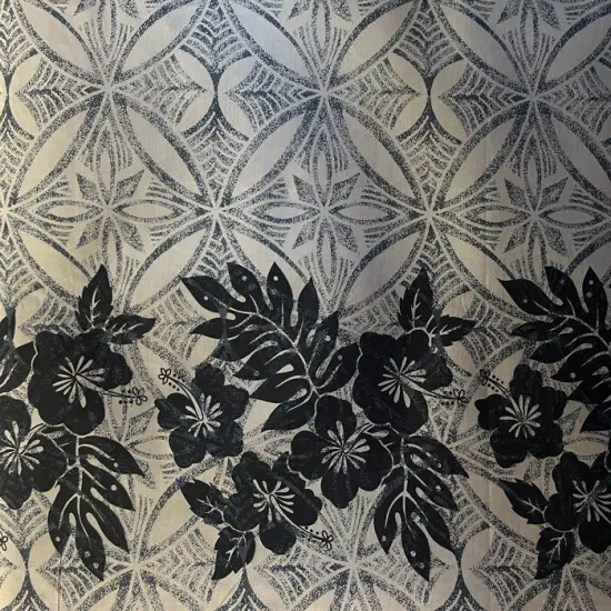 1 Yard Tropical Floral Border Fabric 100% Polyester, 60" Wide White {7}