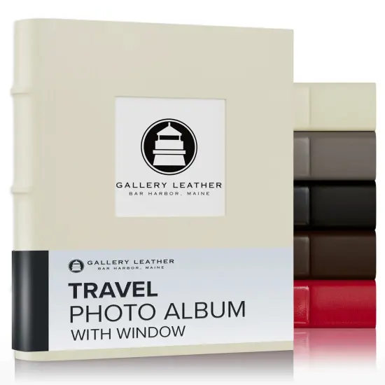 Gallery Leather Travel Photo Album with Window, Holds 4x6 Photos, 3 Ring Binder, 50 Pages for 50 Photos, Fillable, Handcrafted &ndash; 6.5&rdquo; x 5.5&rdquo; Freeport Black {2}