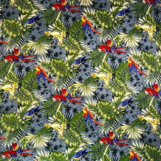 1 Yard Parrots Split Monstera Palm Leaves Peackskin Fabric, 100% Polyester 45 inches Width Tropical Print Fabric Gray {1}