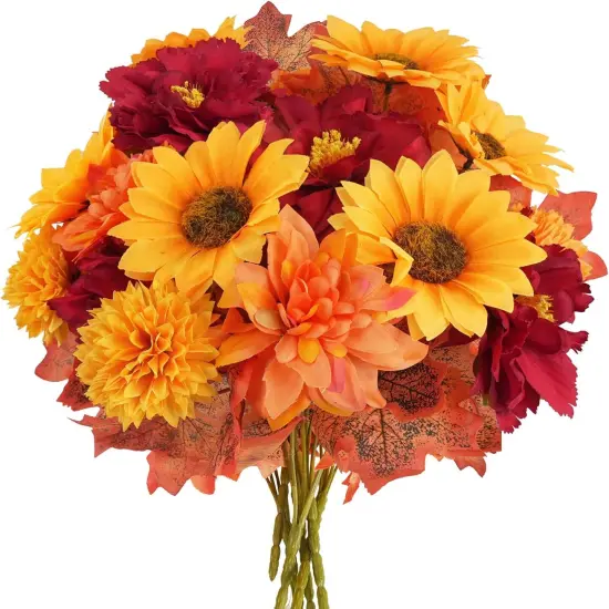 6 Bundles Artificial Fall Dahlia Sunflower {1}