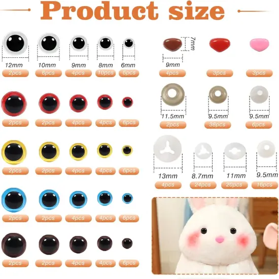 220pcs Plastic Safety Eyes Assorted Colors 6mm to 12mm {2}