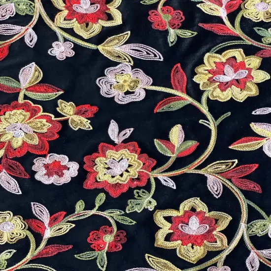 1 Yard Briony Multicolor Floral Embroidered Stretch Velvet Fabric 52 Inches Width Rose Gold {2}