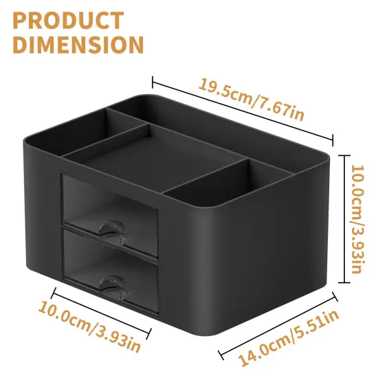 Marbrasse Pen Organizer with 2 Drawer, Multi-Functional Pencil Holder for Desk, Desk Organizers and Accessories with 5 Compartments + Drawer for Office Art Supplies (Black) {5}