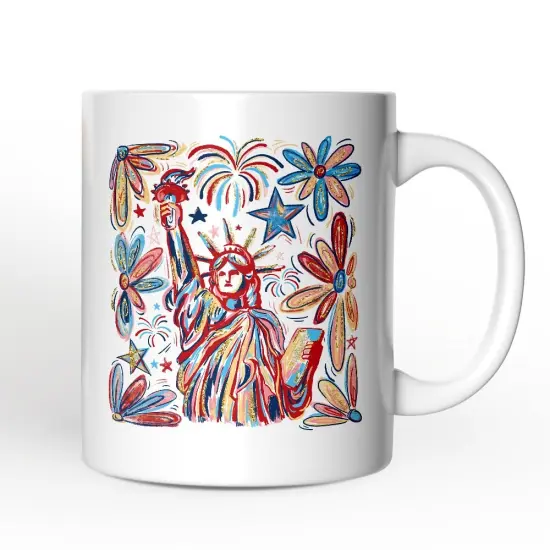 Patriotic Statue of Liberty and Fireworks Mug, Festive 4th of July Gift {1}