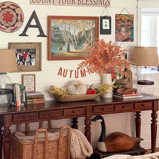 6pcs Artificial Greenery Stems Fake Ferns - Orange {2}