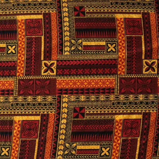 1 Yard Polynesian Geometric Symmetrical Peachskin Fabric For Elegant Apparel And Craft Projects 45 Inch Width Red/Yellow {1}