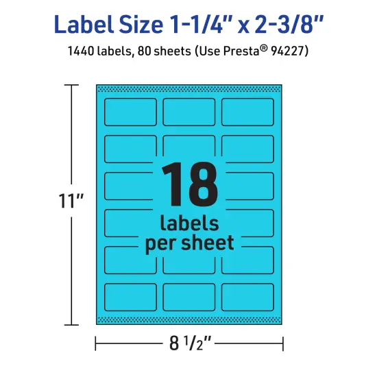 Avery Bright Blue Paper Labels, 1-1/4" x 2-3/8" Rectangle {5}