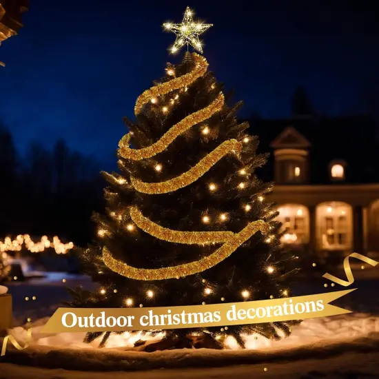 2 Pcs 33 ft Christmas Tinsel Garland Big LED Lighted Glittered Star {4}