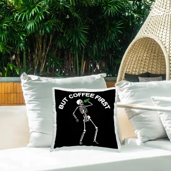 Stupell Industries But Coffee First Skeleton Outdoor Pillow, 18 x 7 x 18 {2}