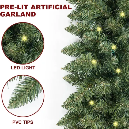 9 FT Pre-lit Christmas Garland Holiday Artificial 50 Led Light {2}